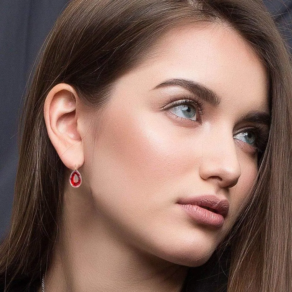 Teardrop Austrian Crystal Leverback Drop Earrings for Women 14K Rose Gold Plated Hypoallergenic Jewelry