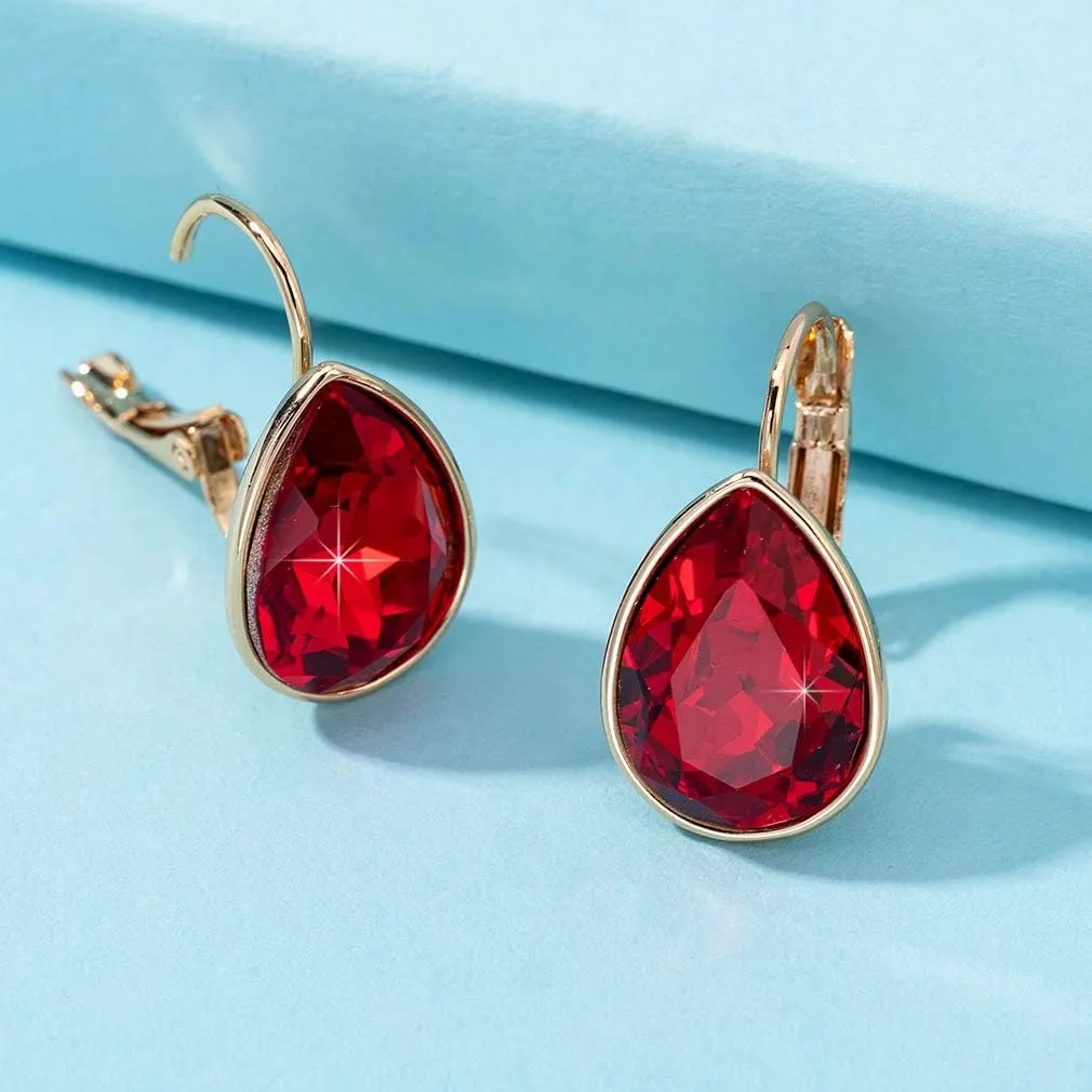 Teardrop Austrian Crystal Leverback Drop Earrings for Women 14K Rose Gold Plated Hypoallergenic Jewelry
