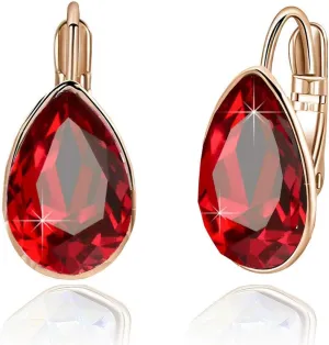 Teardrop Austrian Crystal Leverback Drop Earrings for Women 14K Rose Gold Plated Hypoallergenic Jewelry