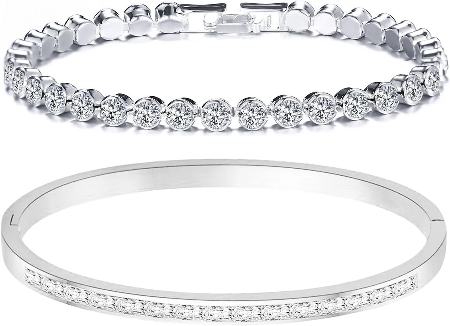 Tennis Bracelets For Women, 18K Gold Plated Bangle Tennis Bracelets Set, Cubic Zirconia Tennis Bracelet For Men, Christmas Gifts Dainty Jewelry for Mom Friends