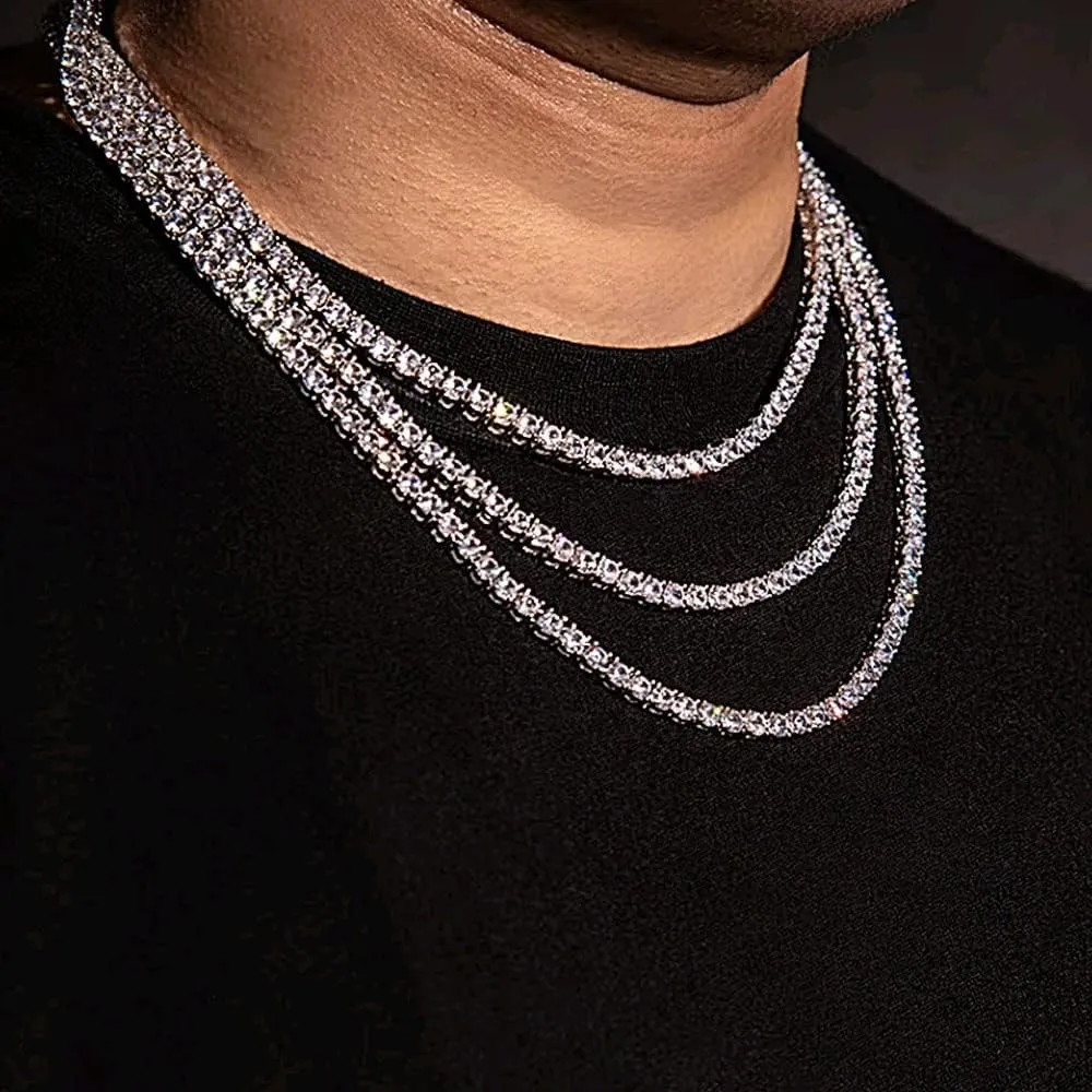 Tennis Necklace 18K White Gold Plated 5A 4.0mm Round Cubic Zirconia Cut Faux Diamond Chain for Women and Men 4 Prong