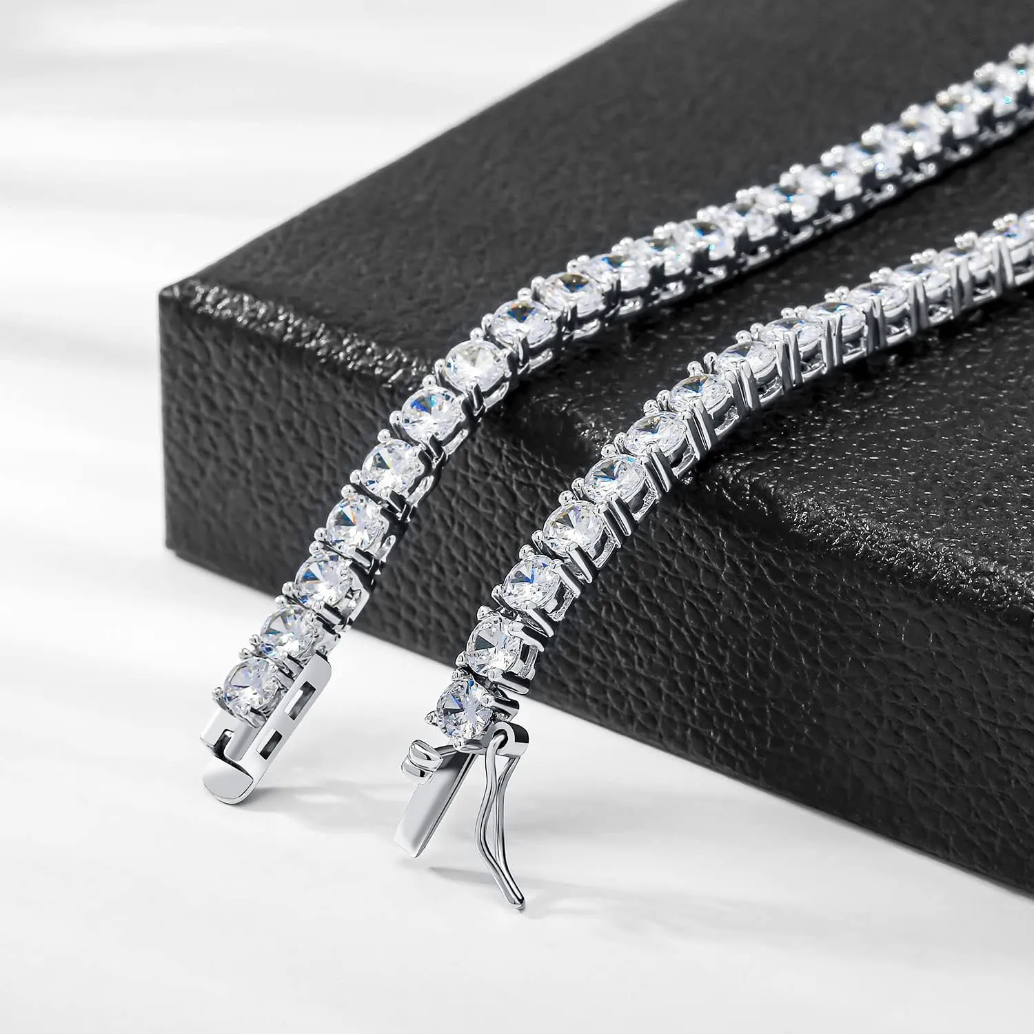 Tennis Necklace 18K White Gold Plated 5A 4.0mm Round Cubic Zirconia Cut Faux Diamond Chain for Women and Men 4 Prong
