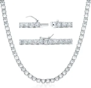 Tennis Necklace 18K White Gold Plated 5A 4.0mm Round Cubic Zirconia Cut Faux Diamond Chain for Women and Men 4 Prong