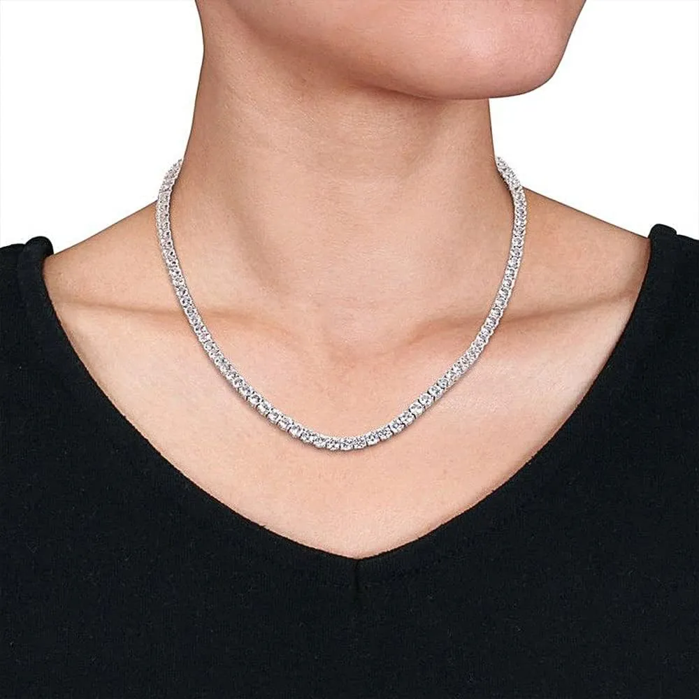 Tennis Necklace 18K White Gold Plated 5A 4.0mm Round Cubic Zirconia Cut Faux Diamond Chain for Women and Men 4 Prong