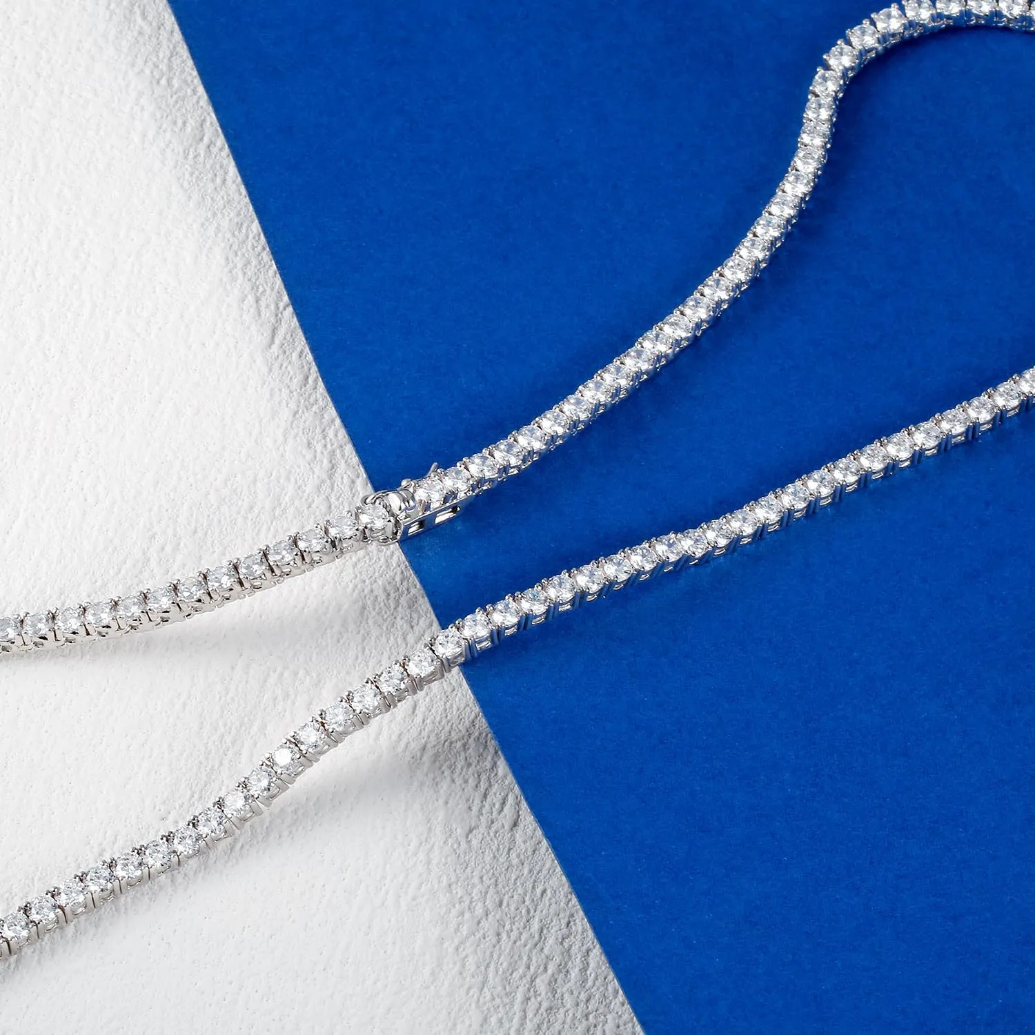 Tennis Necklace 18K White/Yellow Gold Plated 5A 3.0mm Round Cubic Zirconia Cut Faux Diamond Chain for Women and Men 4 Prong Jewelry