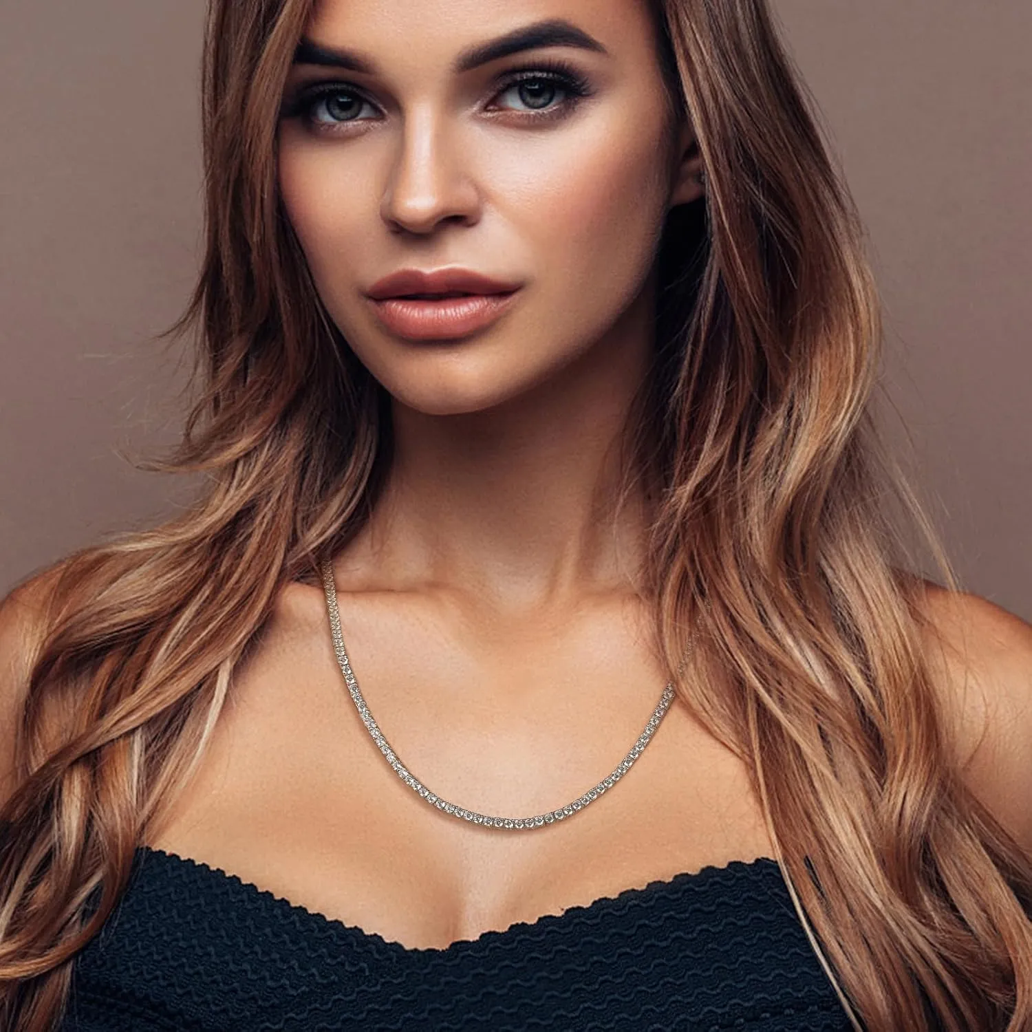 Tennis Necklace 18K White/Yellow Gold Plated 5A 3.0mm Round Cubic Zirconia Cut Faux Diamond Chain for Women and Men 4 Prong Jewelry