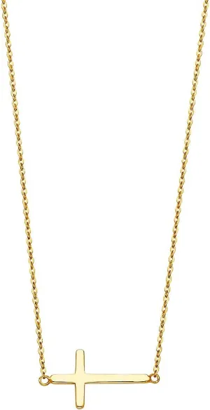 The World Jewelry Center 14k Yellow or White Gold Side Way Cross Necklace - 17" 1"