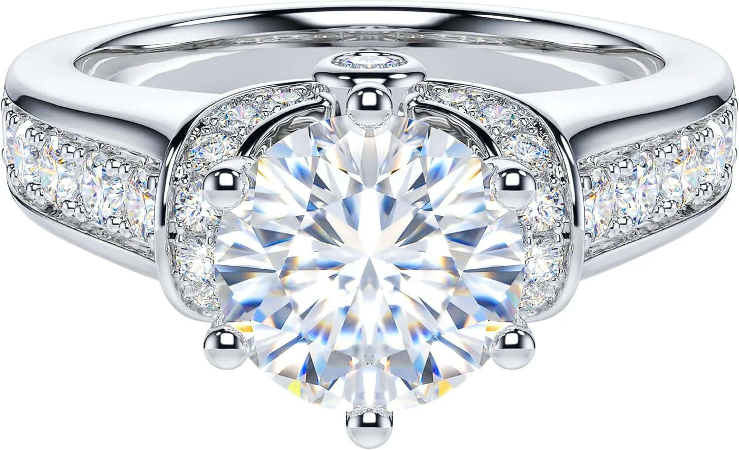 THELANDA 2CT Genuine Moissanite or Simulated Diamond Sterling Silver Luxury Vintage Large Side Stones Promise Engagement Ring
