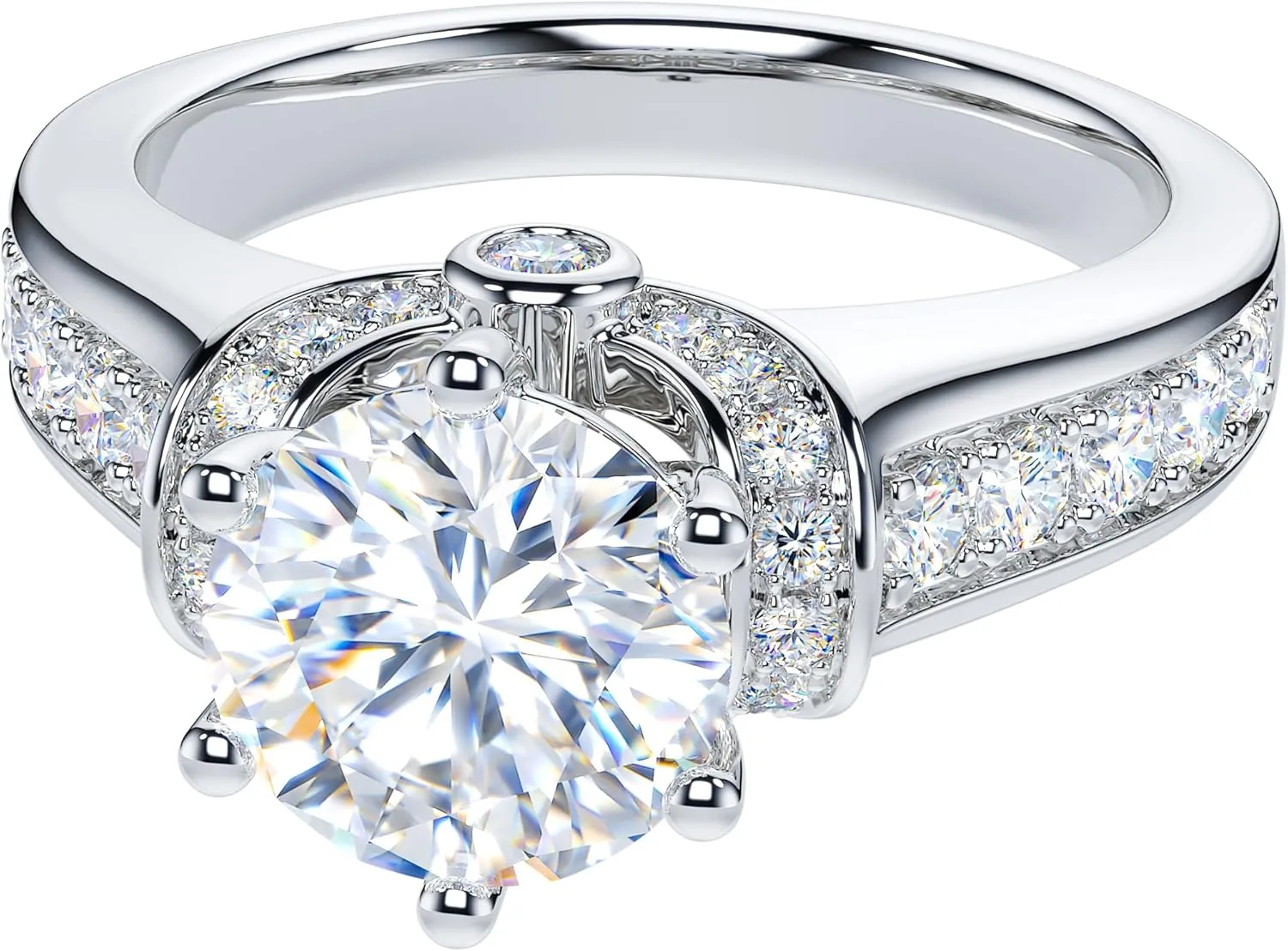 THELANDA 2CT Genuine Moissanite or Simulated Diamond Sterling Silver Luxury Vintage Large Side Stones Promise Engagement Ring