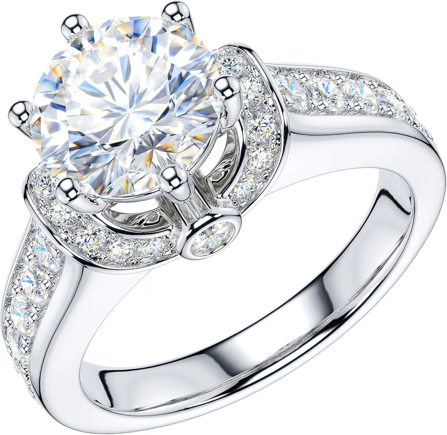 THELANDA 2CT Genuine Moissanite or Simulated Diamond Sterling Silver Luxury Vintage Large Side Stones Promise Engagement Ring