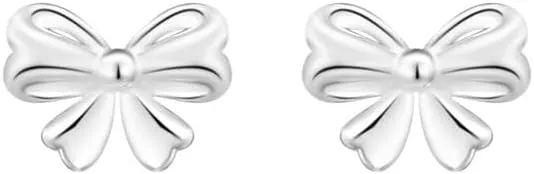 Tiny Bow Knot Stud Earrings 925 Sterling Silver Ribbon Bow Cartilage Hypoallergenic Piercing Tragus Small Studs Earring Cute Birthday Christmas Jewelry Gifts for Women Daughter