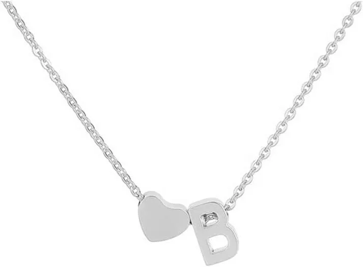 Tiny Gold Heart Initial Necklace Dainty Silver Heart Letter A-Z Necklace Personalized Monogram Name Necklaces Birthday Gifts for Women Jewelry