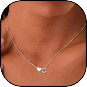 Tiny Gold Heart Initial Necklace Dainty Silver Heart Letter A-Z Necklace Personalized Monogram Name Necklaces Birthday Gifts for Women Jewelry