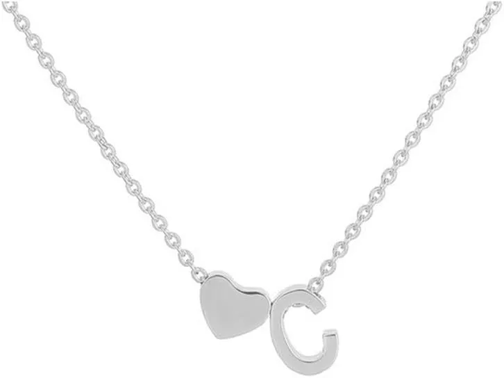 Tiny Gold Heart Initial Necklace Dainty Silver Heart Letter A-Z Necklace Personalized Monogram Name Necklaces Birthday Gifts for Women Jewelry