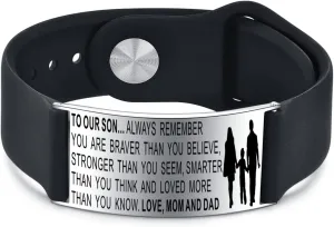 To My Son Bracelets, Stainless Steel Teens Wristband, Son Bracelet From Mom and Dad, Son Gift
