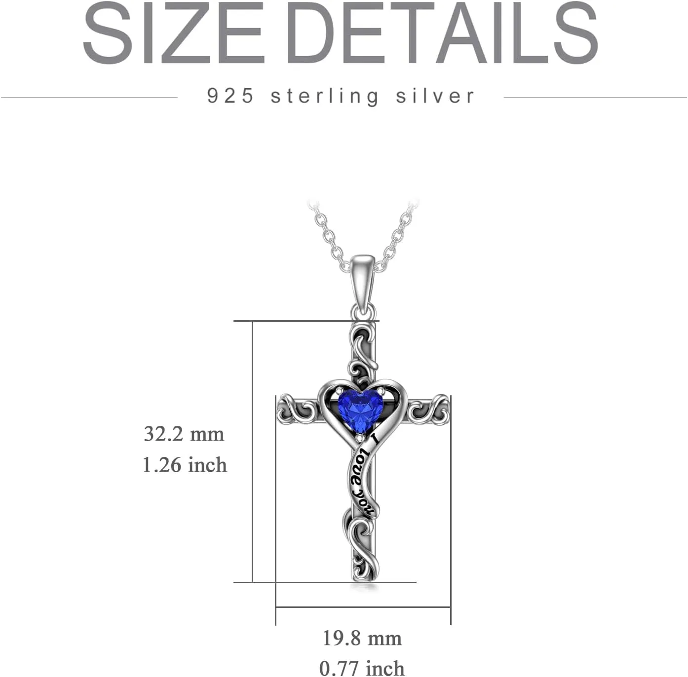 TOUPOP Birthstone Cross Necklace for Women 925 Sterling Silver Heart Cross Pendant Necklace I Love You Jewelry Anniversary Birthday Christmas Gifts for Her Mom Wife Girlfriend