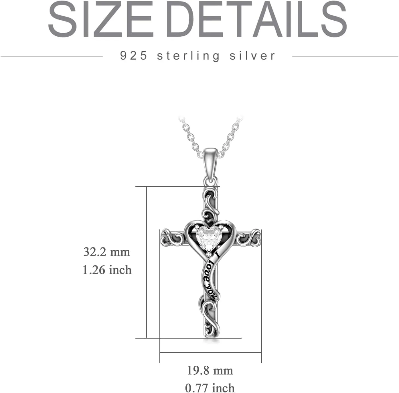 TOUPOP Birthstone Cross Necklace for Women 925 Sterling Silver Heart Cross Pendant Necklace I Love You Jewelry Anniversary Birthday Christmas Gifts for Her Mom Wife Girlfriend