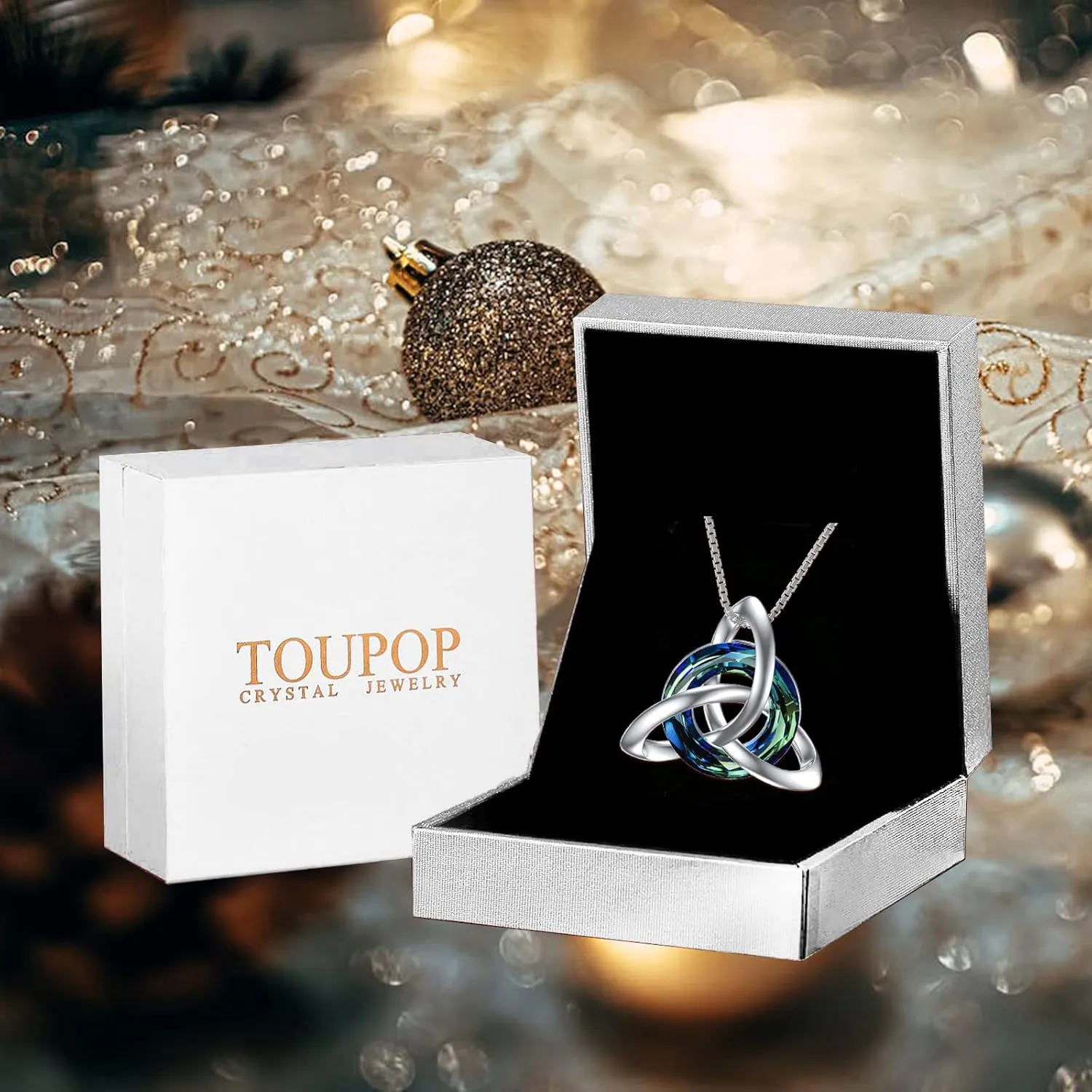 TOUPOP Celtic Knot Necklace for Women Sterling Silver Trinity Knot Pendant Necklaces with Crystal Irish Jewelry Birthday Gift for Her Wife Girlfriend Mom Daughter