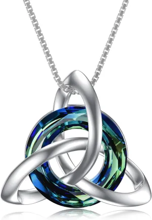 TOUPOP Celtic Knot Necklace for Women Sterling Silver Trinity Knot Pendant Necklaces with Crystal Irish Jewelry Birthday Gift for Her Wife Girlfriend Mom Daughter