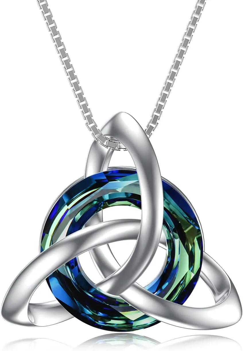TOUPOP Celtic Knot Necklace for Women Sterling Silver Trinity Knot Pendant Necklaces with Crystal Irish Jewelry Birthday Gift for Her Wife Girlfriend Mom Daughter