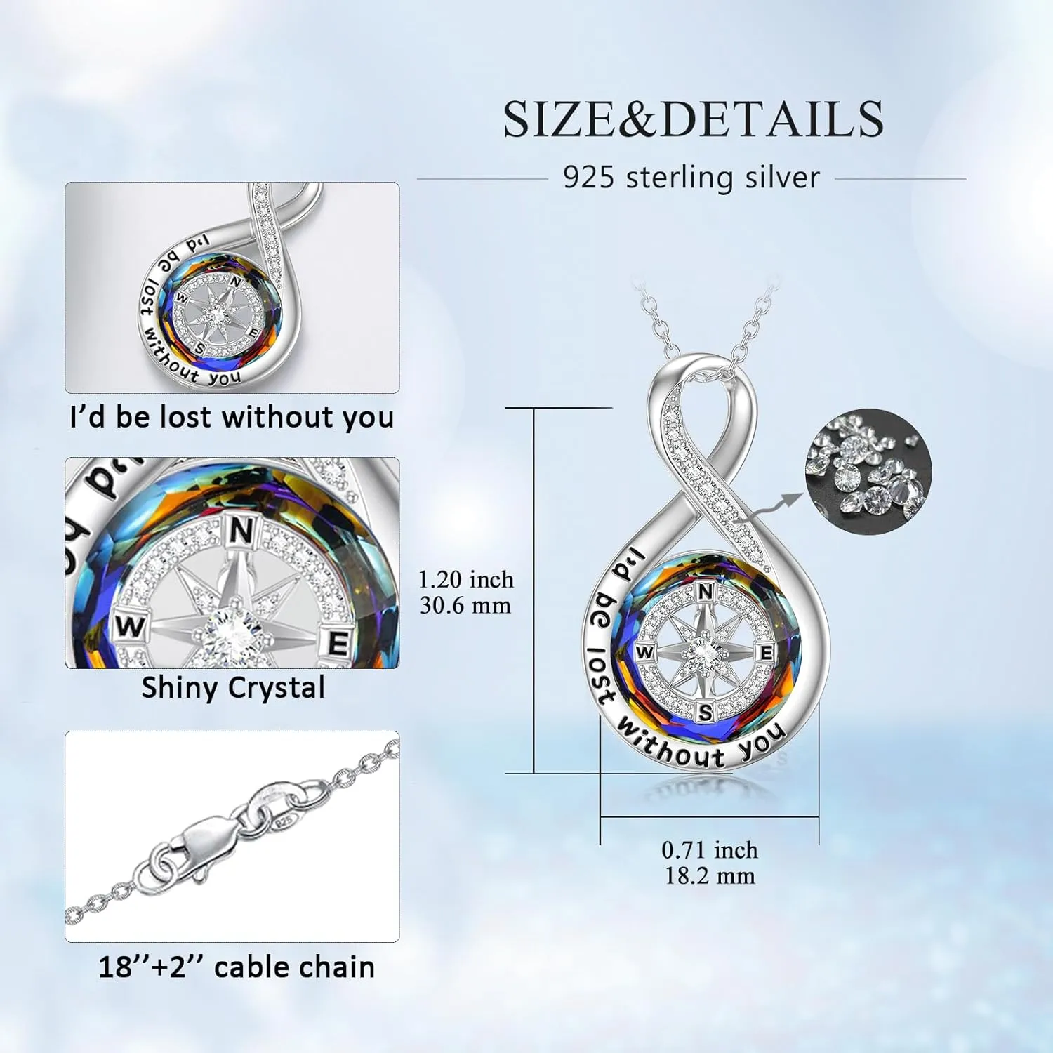 TOUPOP Compass Necklace for Women Sterling Silver I'd be Lost without You Necklaces Wedding Anniversary Jewelry Graduation Birthday Gifts for Her Wife Girlfriend