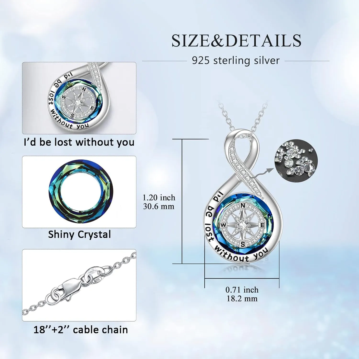 TOUPOP Compass Necklace for Women Sterling Silver I'd be Lost without You Necklaces Wedding Anniversary Jewelry Graduation Birthday Gifts for Her Wife Girlfriend
