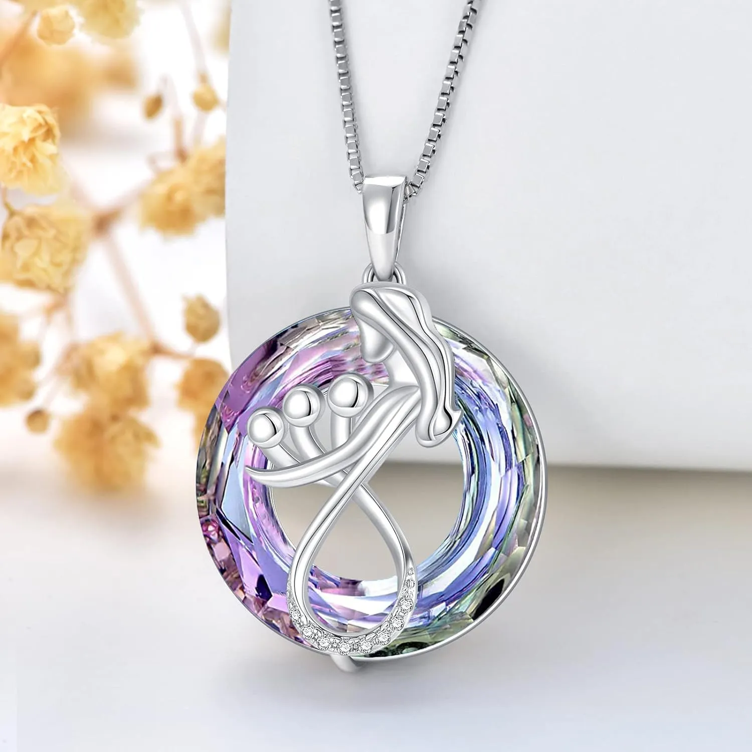 TOUPOP Mothers Day Gifts for Mom Mother of 1 to 3 Daughter/Son Necklace Sterling Silver Family Pendant Necklaces with Crystal Jewelry Birthday Gifts for Women