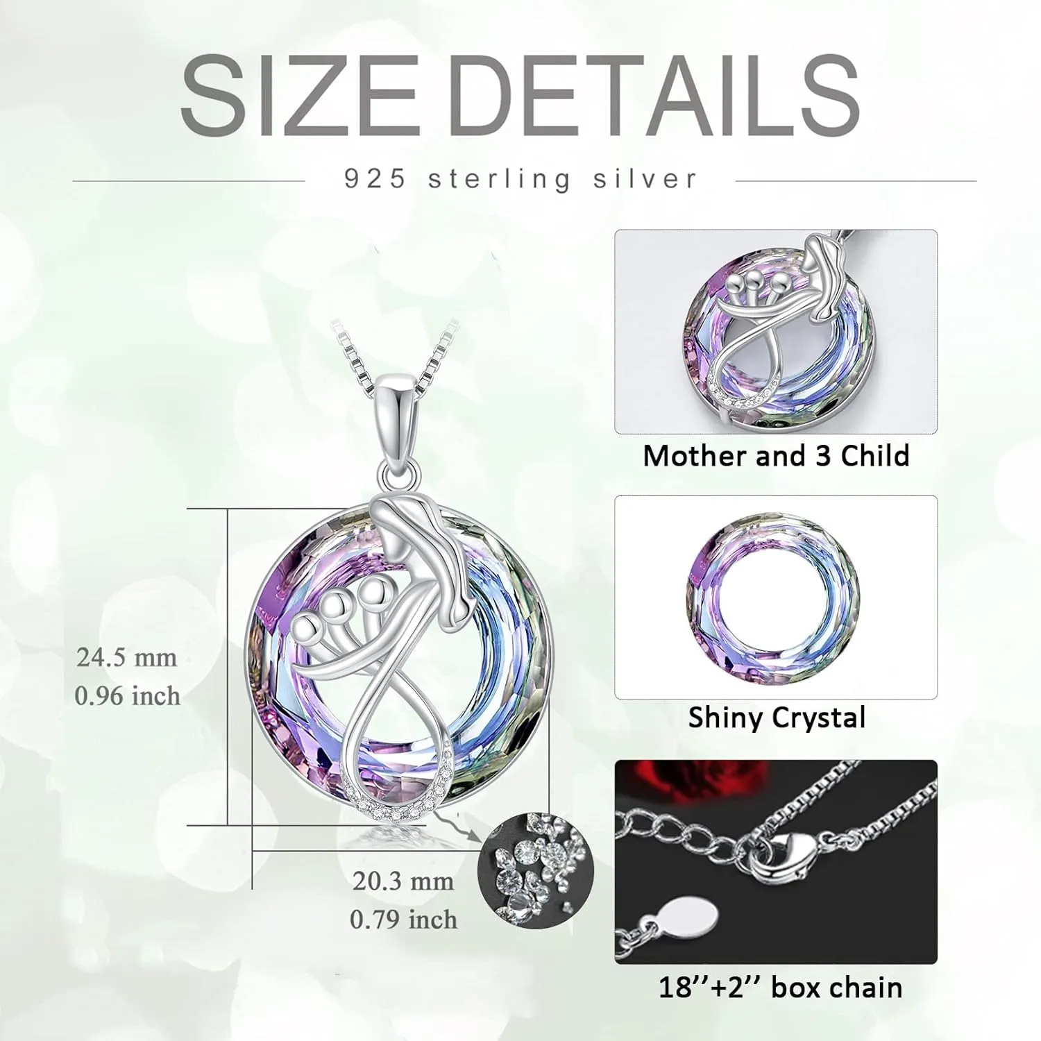TOUPOP Mothers Day Gifts for Mom Mother of 1 to 3 Daughter/Son Necklace Sterling Silver Family Pendant Necklaces with Crystal Jewelry Birthday Gifts for Women