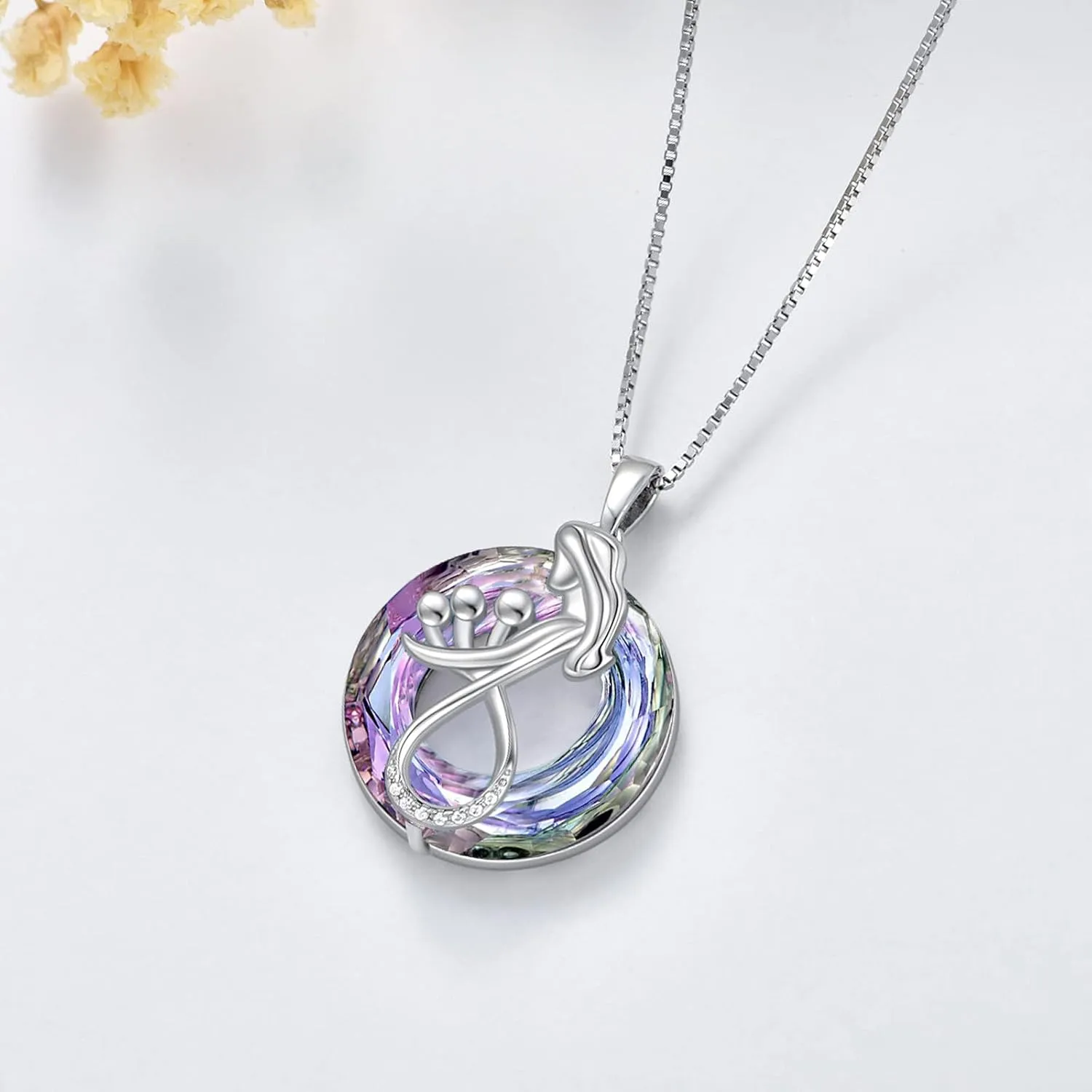 TOUPOP Mothers Day Gifts for Mom Mother of 1 to 3 Daughter/Son Necklace Sterling Silver Family Pendant Necklaces with Crystal Jewelry Birthday Gifts for Women