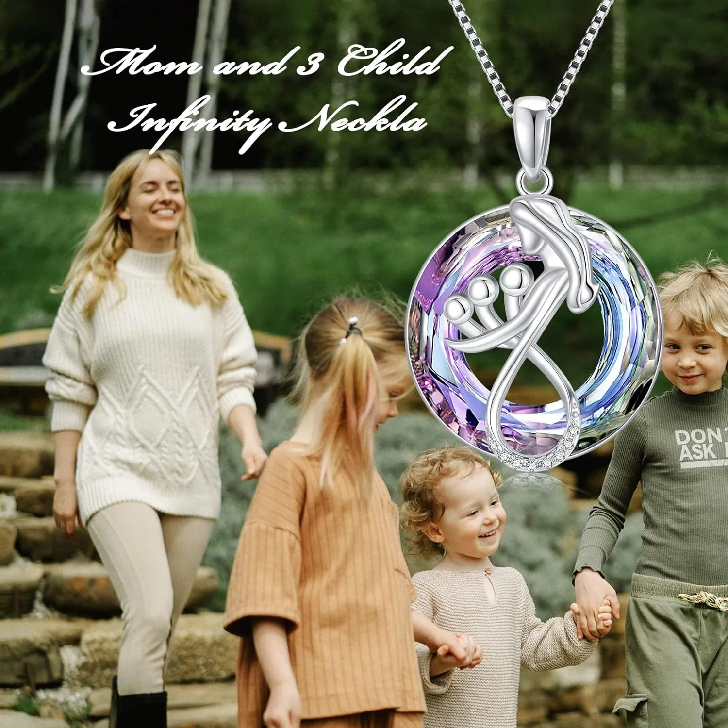 TOUPOP Mothers Day Gifts for Mom Mother of 1 to 3 Daughter/Son Necklace Sterling Silver Family Pendant Necklaces with Crystal Jewelry Birthday Gifts for Women