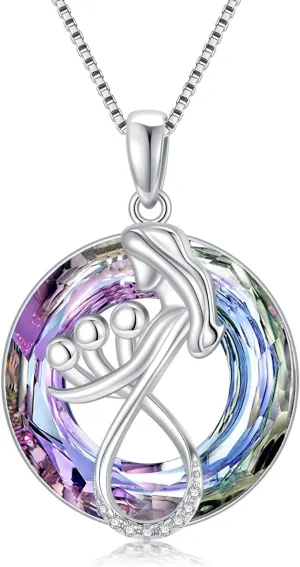TOUPOP Mothers Day Gifts for Mom Mother of 1 to 3 Daughter/Son Necklace Sterling Silver Family Pendant Necklaces with Crystal Jewelry Birthday Gifts for Women