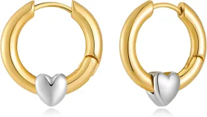 Tow Tone Hoop Earrings Heart Mixed Metal Earrings for Women Silver and Gold Huggie Hoops Dainty Minimalist Funky Jewelry