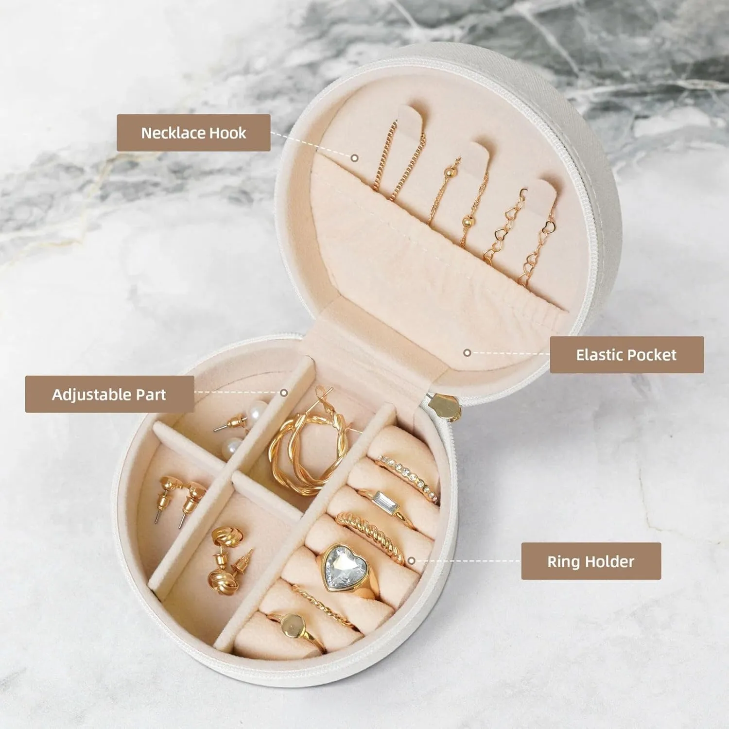 Travel Jewelry Box for Women Birthday Gifts, Glow in The Dark Jewelry Case PU Leather Jewelry Organizer Small Round Display Storage Box for Rings Earrings Necklaces