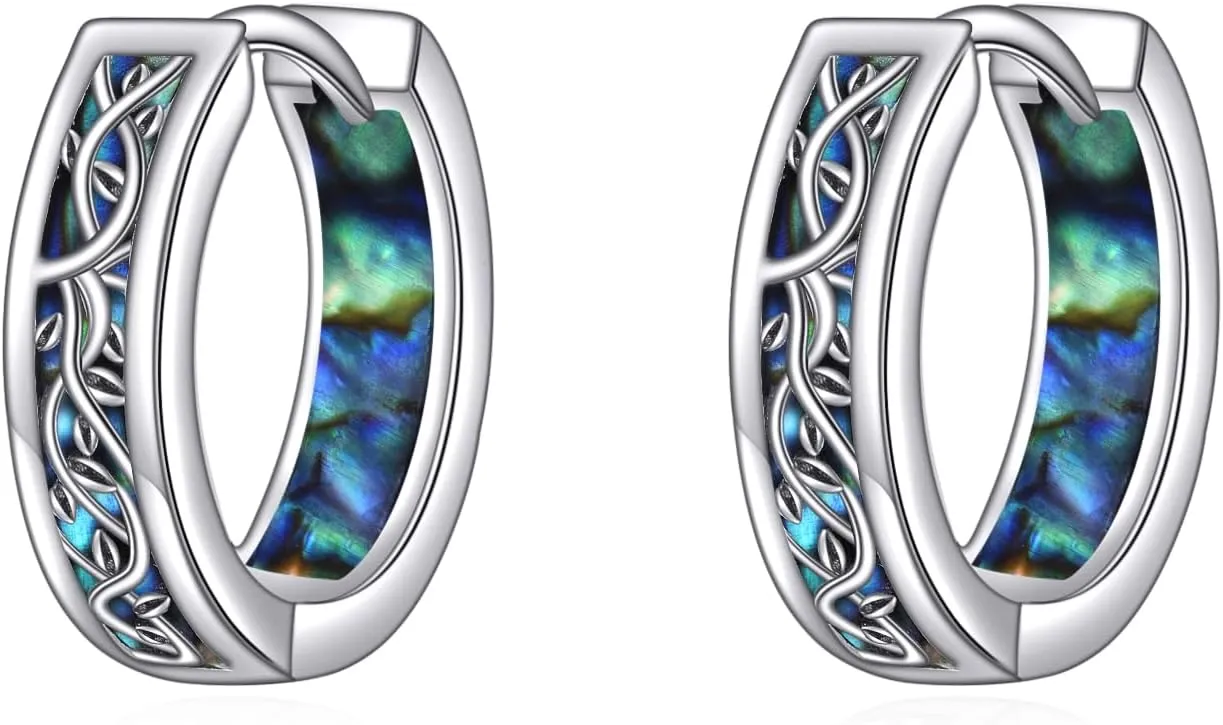Tree Of Life Earrings 925 Sterling Silver Abalone Shell Tree Of Life Huggie Hoop Earrings Tree Of Life Jewelry Gifts for Women