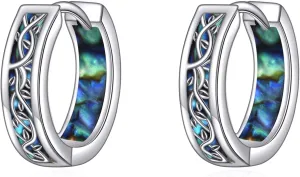 Tree Of Life Earrings 925 Sterling Silver Abalone Shell Tree Of Life Huggie Hoop Earrings Tree Of Life Jewelry Gifts for Women
