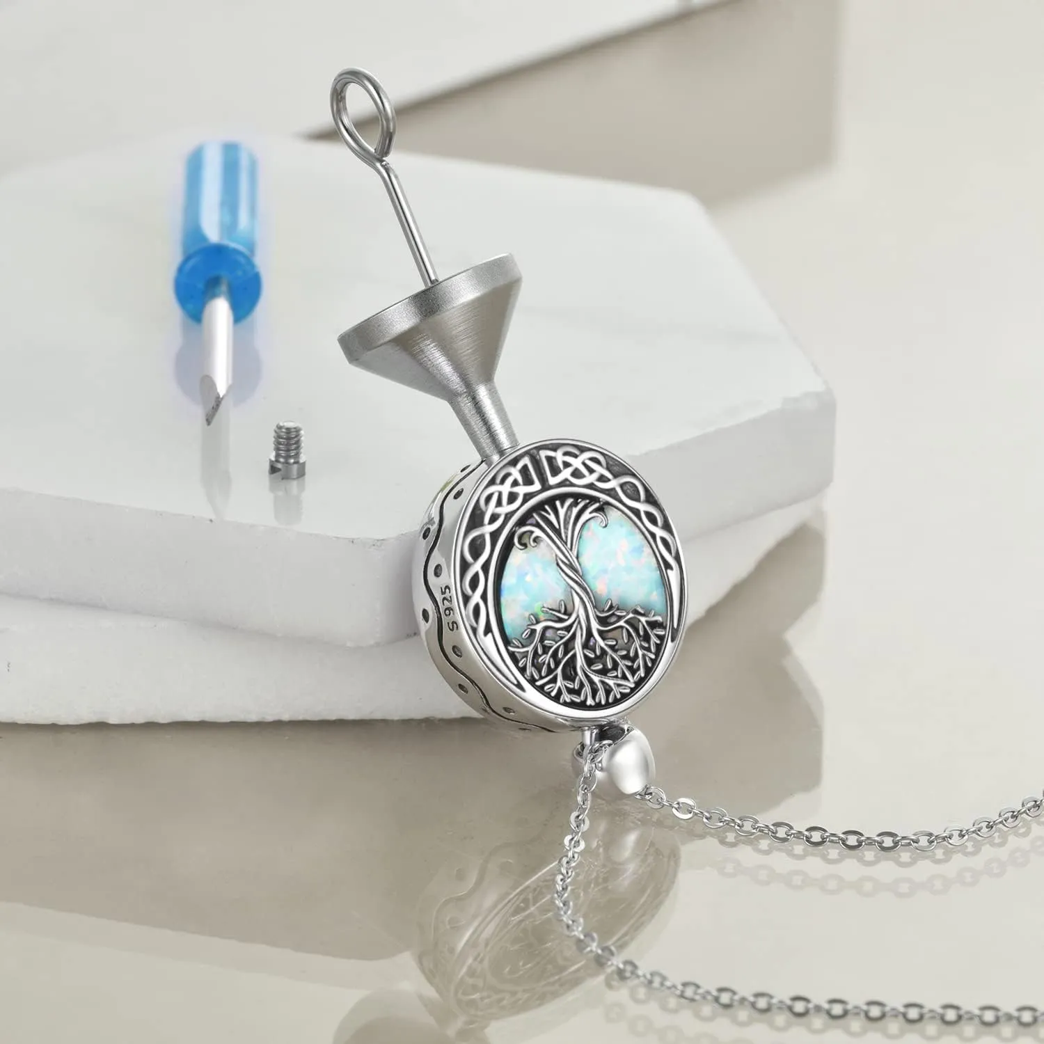 Tree of Life Urn Necklaces for Ashes Sterling Silver Abalone Shell/Opal Tree of Life Cremation Jewelry for Ashes Memory Jewelry for Women Men
