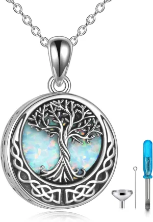 Tree of Life Urn Necklaces for Ashes Sterling Silver Abalone Shell/Opal Tree of Life Cremation Jewelry for Ashes Memory Jewelry for Women Men