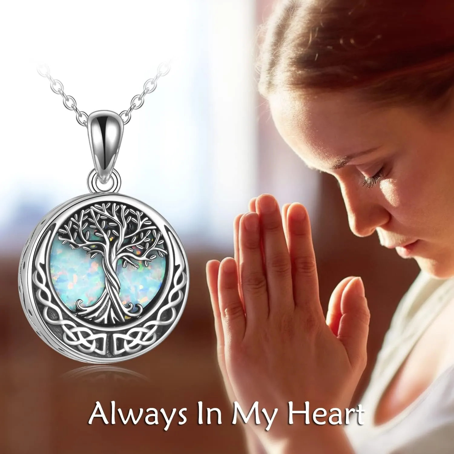 Tree of Life Urn Necklaces for Ashes Sterling Silver Abalone Shell/Opal Tree of Life Cremation Jewelry for Ashes Memory Jewelry for Women Men