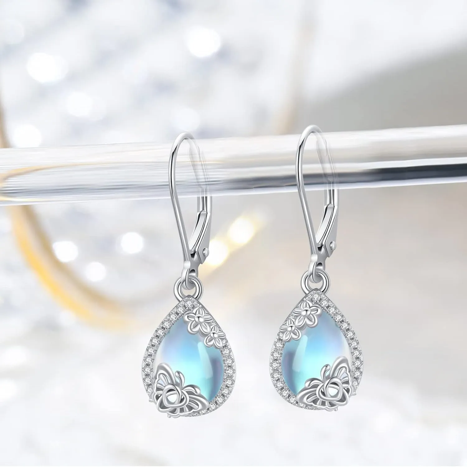 Trendy Dangle Earrings for Women Teen Girls Sterling Silver 12 Birthstone Earrings Minimalist Hypoallergenic Earrings for Sensitive Ears Jewelry Gifts