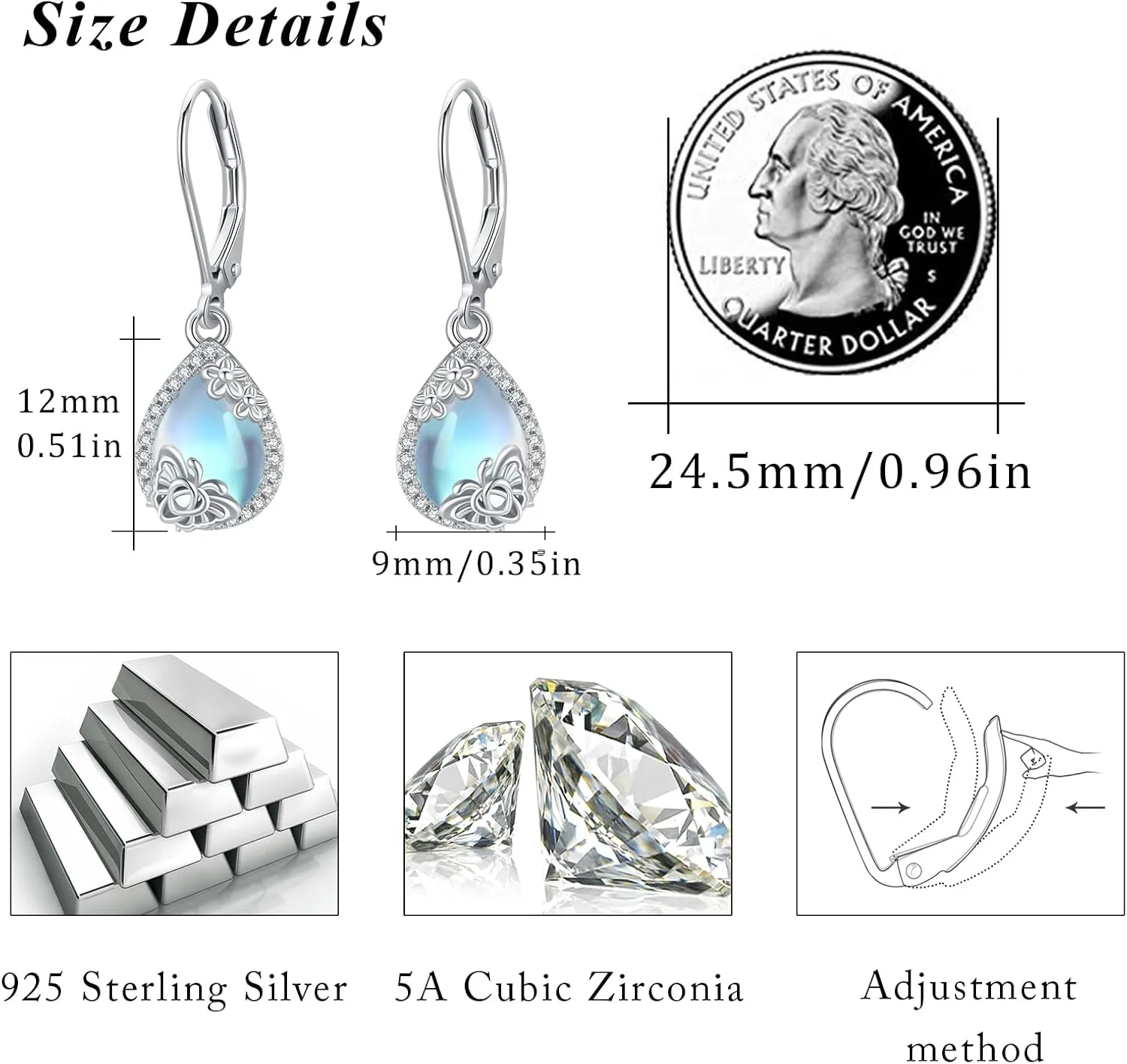 Trendy Dangle Earrings for Women Teen Girls Sterling Silver 12 Birthstone Earrings Minimalist Hypoallergenic Earrings for Sensitive Ears Jewelry Gifts