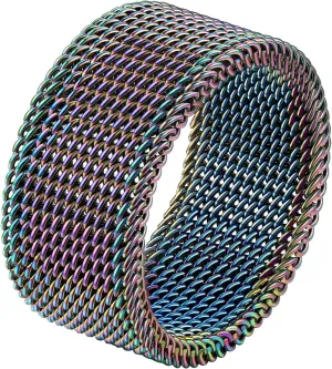 Trendy Mesh Band Rings for Men Women, Minimalist, Wide Comfort Fit Chunky Ring, Silver/Gold/Black/Colorful, Size #7-#12, Come with Box