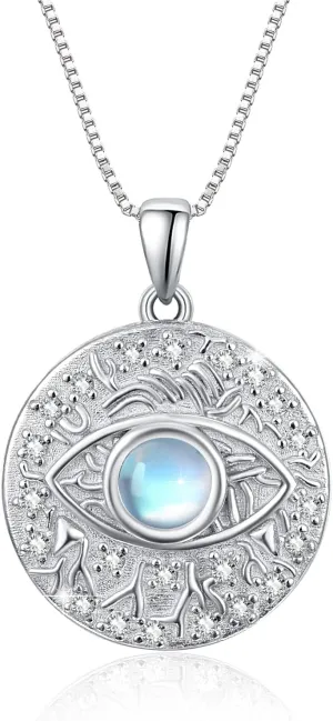 TUGHRA Evil Eye Necklace S925 Sterling Silver Evil Eye Pendant Necklaces Protection Jewelry Amulet Gift for Women Girls Boys Men Birthday Anniversary