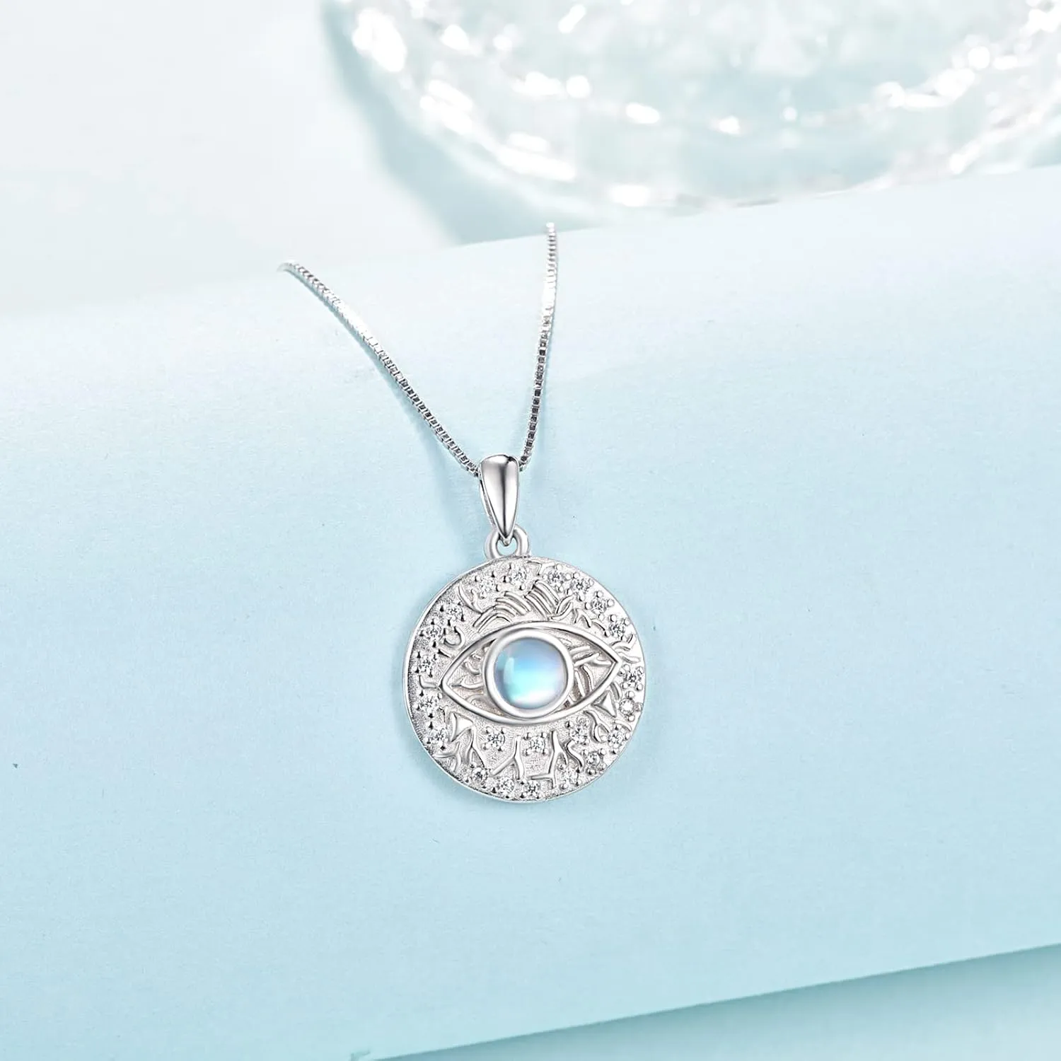 TUGHRA Evil Eye Necklace S925 Sterling Silver Evil Eye Pendant Necklaces Protection Jewelry Amulet Gift for Women Girls Boys Men Birthday Anniversary