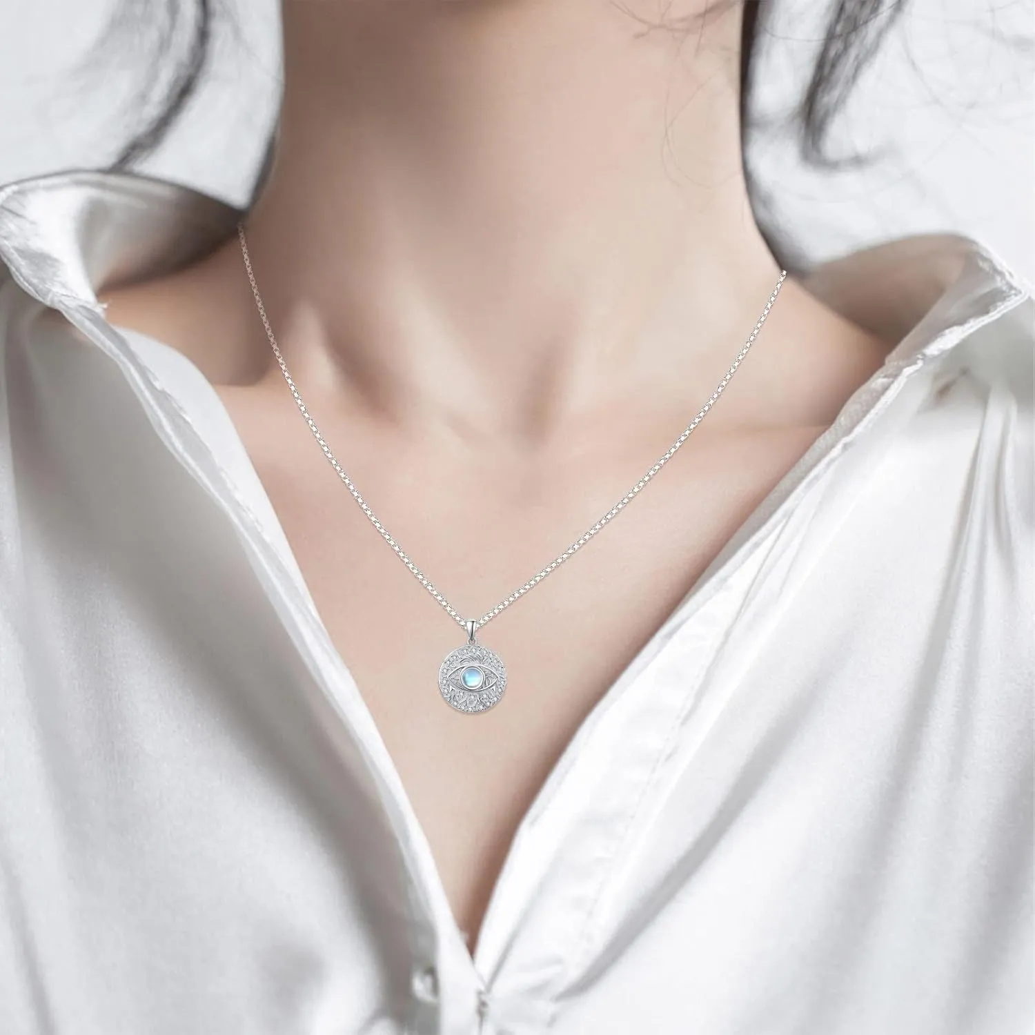 TUGHRA Evil Eye Necklace S925 Sterling Silver Evil Eye Pendant Necklaces Protection Jewelry Amulet Gift for Women Girls Boys Men Birthday Anniversary