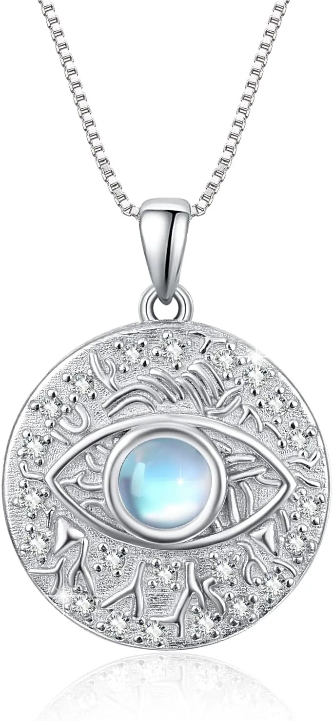 TUGHRA Evil Eye Necklace S925 Sterling Silver Evil Eye Pendant Necklaces Protection Jewelry Amulet Gift for Women Girls Boys Men Birthday Anniversary