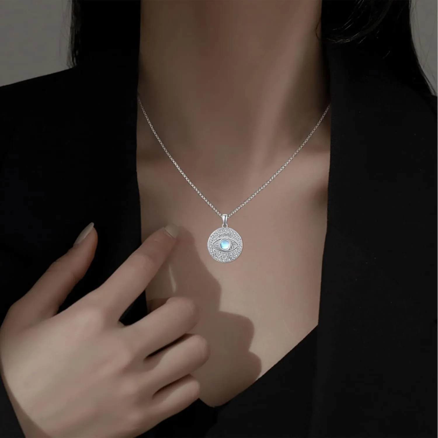 TUGHRA Evil Eye Necklace S925 Sterling Silver Evil Eye Pendant Necklaces Protection Jewelry Amulet Gift for Women Girls Boys Men Birthday Anniversary