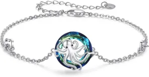 TUGHRA Octopus Bracelets for Women Sterling Silver Octopus Link Bracelet Summer Adjustable Octopus Jewelry Gifts Ocean