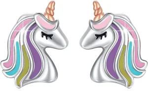 TUGHRA Unicorn Earrings for Women S925 Sterling Silver Unicorn Studs Hypoallergenic Earrings Cute Unicorn Jewelry Gifts for Daughter Granddaughter Niece Teenage