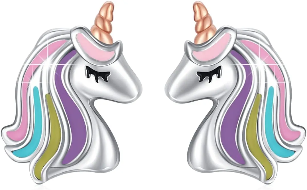 TUGHRA Unicorn Earrings for Women S925 Sterling Silver Unicorn Studs Hypoallergenic Earrings Cute Unicorn Jewelry Gifts for Daughter Granddaughter Niece Teenage