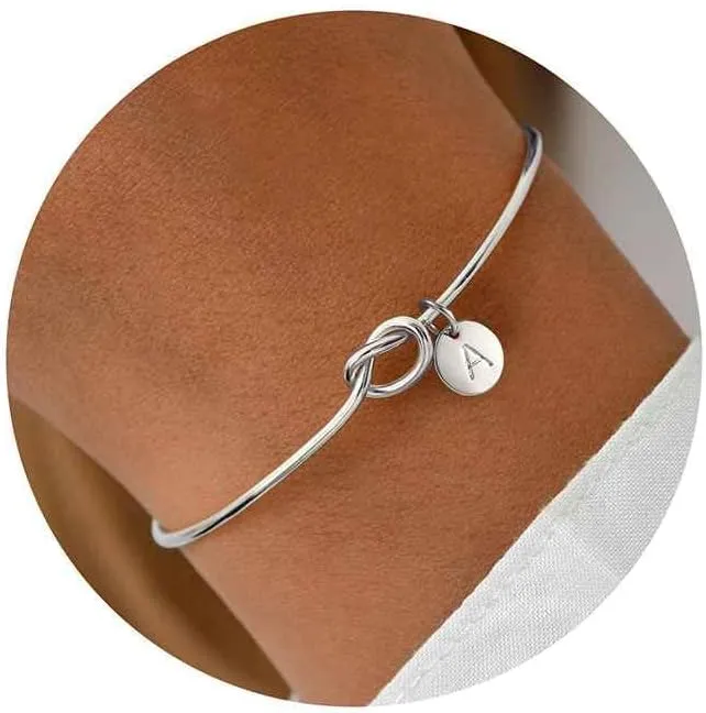 Turandoss Gold Initial Bracelets for Women - Dainty Gold Knot Letter A-Z Initial Bracelet for Women, Personalized Cuff Bangle Bracelet for Women, Gold Jewelry for Women